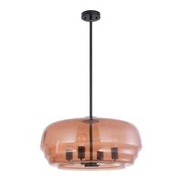 Pendant 4 Light ES Amber Glass Dome Black 600mm CLA Lighting
