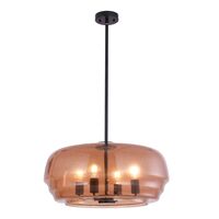 Pendant 4 Light ES Amber Glass Dome Black 600mm CLA Lighting