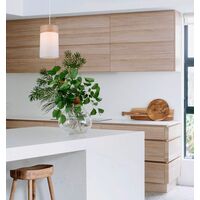 Pendant ES White Cloth Oblong Wood Trim Small 150mm CLA Lighting