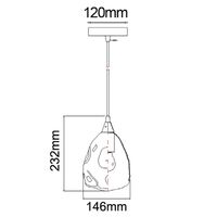 Pendant ES Champagne Dimpled Glass Ellipse 146mm CLA Lighting