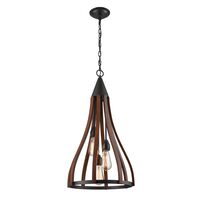 Pendant 3 Light ES Medium Bell Dark Red Wood 391mm CLA Lighting