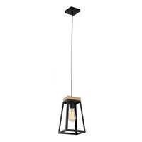 Pendant Light ES Trapezium Wood Matt Black 170mm CLA Lighting