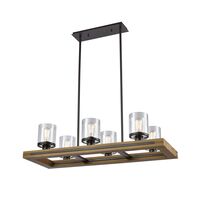 Pendant 6 Light ES Chestnut Wood Rectangular 1035mm CLA Lighting