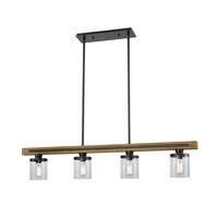 Pendant 4 Light ES Chestnut Wood Clear Glass 1280mm CLA Lighting
