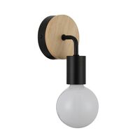 Wall Light ES White Iron Bracket Round Wood CLA Lighting