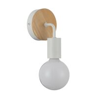 Wall Light ES White Iron Bracket Round Wood CLA Lighting