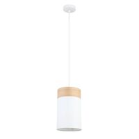 Pendant ES White Cloth Oblong Wood Trim Small 150mm CLA Lighting