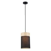 Pendant ES White Cloth Oblong Wood Trim Small 150mm CLA Lighting