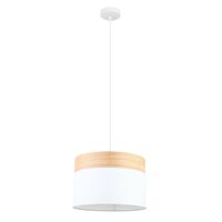 Pendant ES White Cloth Round Wood Trim Medium 300mm CLA Lighting