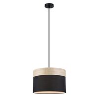 Pendant ES White Cloth Round Wood Trim Medium 300mm CLA Lighting