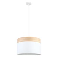 Pendant ES White Cloth Round Wood Trim Large 400mm CLA Lighting