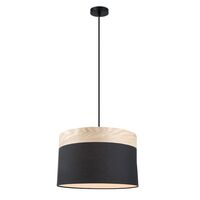 Pendant ES White Cloth Round Wood Trim Large 400mm CLA Lighting