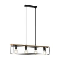 Pendant 4 Light ES Rectangular Wood Black 800mm CLA Lighting