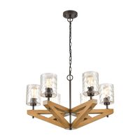 Pendant Light 6 Light ES Candelabra Oak Wood 799mm CLA Lighting