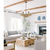 Pendant Light 6 Light ES Candelabra Oak Wood 799mm CLA Lighting