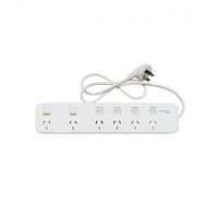 Powerboard Switched 6 Outlet 2400W Surge Protection White Trader