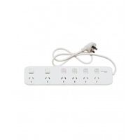 Powerboard Main Switched 4 Outlet Dual USB-A 2400W White Trader