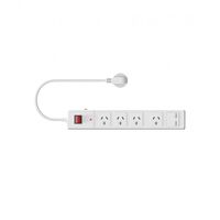 Powerboard Main Switched 4 Outlet Dual USB-A 2400W White Trader
