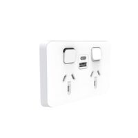 Iconic 3025USBC-VW Twin Power Point with USB-C 25W Fast Charger 10A Vivid White Clipsal