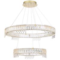 Pendant Light 2 Tier LED 74W Tri-Colour Gold Crystal Erika Telbix