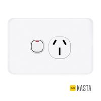 'Edgy Double Powerpoint 10A 250V AC Type A+C 2.1A USB White Kasta'