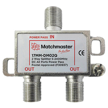 2 Way ‘F’ Type Splitter 5-2400MHz DC All Ports Power Pass (Bag)