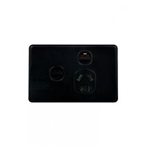 Puma - Power Point Switched 1 Gang, 10A 250V~, with Extra Switch 10AX/16A  Black x5 - PUPPSW1GBK