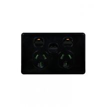Puma - Power Point Switched 2 Gang, 10A 250V~, with Extra Switch 10AX/16A  Black x5 - PUPPSW2GBK