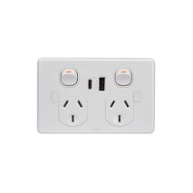 Puma -u00a0Power Point Switched 2 Gang 10A 250V Double Pole Shuttered with USB Charger Dual Integrated Type A&C 5V 1.7A 3.4A Vandal Proof with Nonremovable Cover White  x1 - PUPPUSB2GACVPD