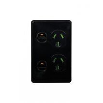 Puma - Power Point Switched Vertical 2 Gang, 10A 250V~  Black x5 - PUPPV2GBK