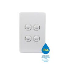 Puma -u00a0Switch Vertical 4 Gang 10AX 250V~ IP66 Labelled FAN LIGHT HEAT HEAT  x10 - PUSWV4G66FLHH