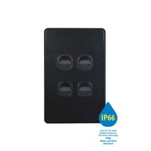 Puma -u00a0Switch Vertical 4 Gang 10AX 250V~ IP66  Matt Black x10 - PUSWV4G66MBK