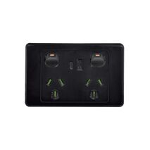 Cougar -u00a0Power Point 2 Gang 10A 250V USB Charger Dual Fully Integrated Type A and C 3.4A 5V  Black x1 - COPP2USB2GACBK