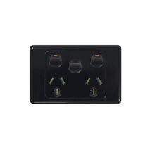 Cougar - Power Point Switched 2 Gang, 10A 250V~ With Extra Switch 10AX/16A  Black x5 - COPPSW2GBK
