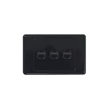 Cougar - Switch Horizontal 3 Gang 10AX/16A 250V~  Black x10 - COSW3GBK