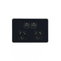 Flat Cat - Power Point Switched 2 Gang 15A 250V~  Black x1 - FLPP152GBK