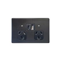 Flat Cat - Power Point Fully Integrated Dual USB Charger (Type A & C) Auto Switched  Matt Black  x1 - FLPP2USBAUMBK