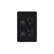 Flat Cat -u00a0Power Point Switched Vertical 2 Gang 10A 250V  Black x5 - FLPPV2GBK