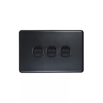 Flat Cat -u00a0Switch Horizontal 3 Gangu00a010AX/16A 250V~  Matt Black x10 - FLSW3GMBK