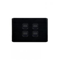 Flat Cat -u00a0Switch Horizontal 4 Gangu00a010AX/16A 250V~  Black x10 - FLSW4GBK