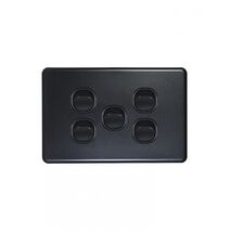 Flat Cat - Switch Horizontal 5 Gang 10AX/16A 250V~  Matt Black x5 - FLSW5GMBK