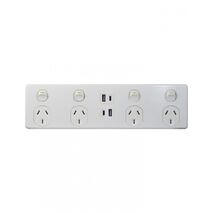 Leopard - Power Point 4 Gang 10A 250V Double Pole Plus 4 Gang USB Charger Fully Integrated Type A & C 3.1A Top 3.1A Bottom Green Indicator  x1 - LE4X4AC