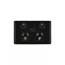 Leopard - Power Point Switched 2 Gang, 10A 250V~, With Extra Switch 16AX/20A  Black x5 - LEPPSW2GBK