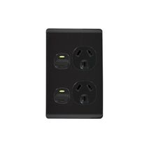 Leopard - Power Point Switched Vertical 2 Gang 10A 250V~  Black x5 - LEPPV2GBK