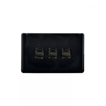 Leopard -u00a0Switch Horizontal 3 Gang, 16AX/20A 250V~  Black x10 - LESW3GBK