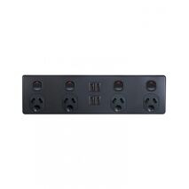 Puma - 4X4 - 4 Socket's x 4 USB's - Double Pole - 250V~, 10A,  Matt Black x8 - PU4X4MBK