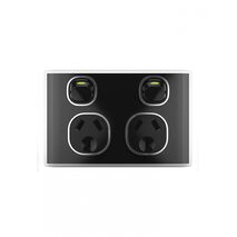 Snow Leopard - Power Point Switched 2 Gang 10A 250V~, White Cover, White Grid  Black/Black x10 - SNPP2GBB
