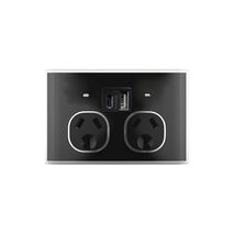 Snow Leopard - Power Point 10A 250V Auto Switched Fully Integrated Dual USB Charger (Type A and C) 5V 3.4A  Black/Black  x1 - SNPP2USBAUBB