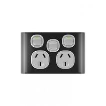 Snow Leopard - Power Point Switched 2 Gang 10A 250V~, With Removable Extrau00a0Swtich 16AX/20A, White Cover, White Grid  Black/Silver x5 - SNPPSW2GBS