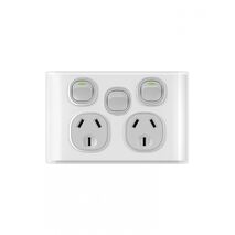 Snow Leopard - Power Point Switched 2 Gang 10A 250V~, With Removable Extrau00a0Swtich 16AX/20A, White Cover, White Grid  White/Silver x5 - SNPPSW2GWS